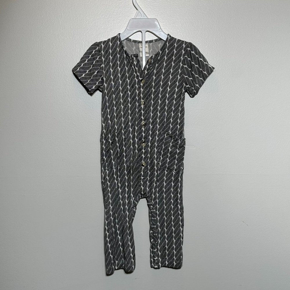 Kate Quinn | short sleeve pocket jumpsuit | black rope | bamboo | 6-12m